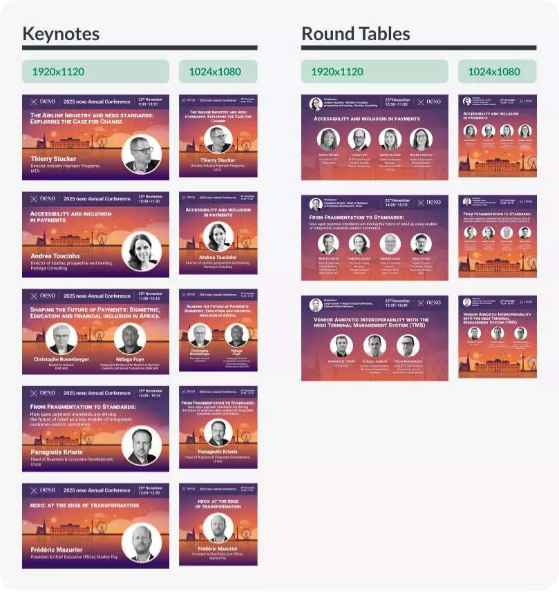Keynotes and Roundtables graphics for Nexo Standards Annual Conference 2025