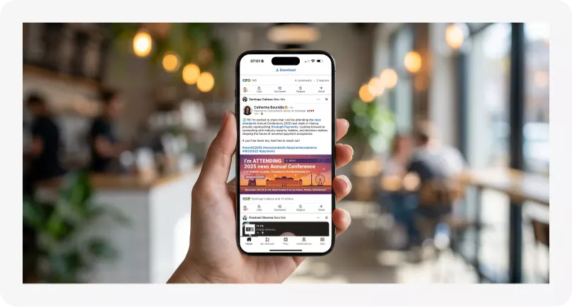 Social Badges for the Nexo Annual Connference 2025 being used on LinkedIn