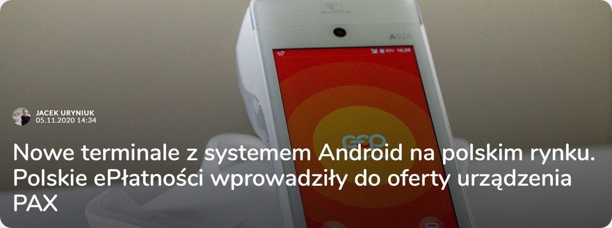 Banner advertising an article about new terminals for Android from Polskie ePłatności. 