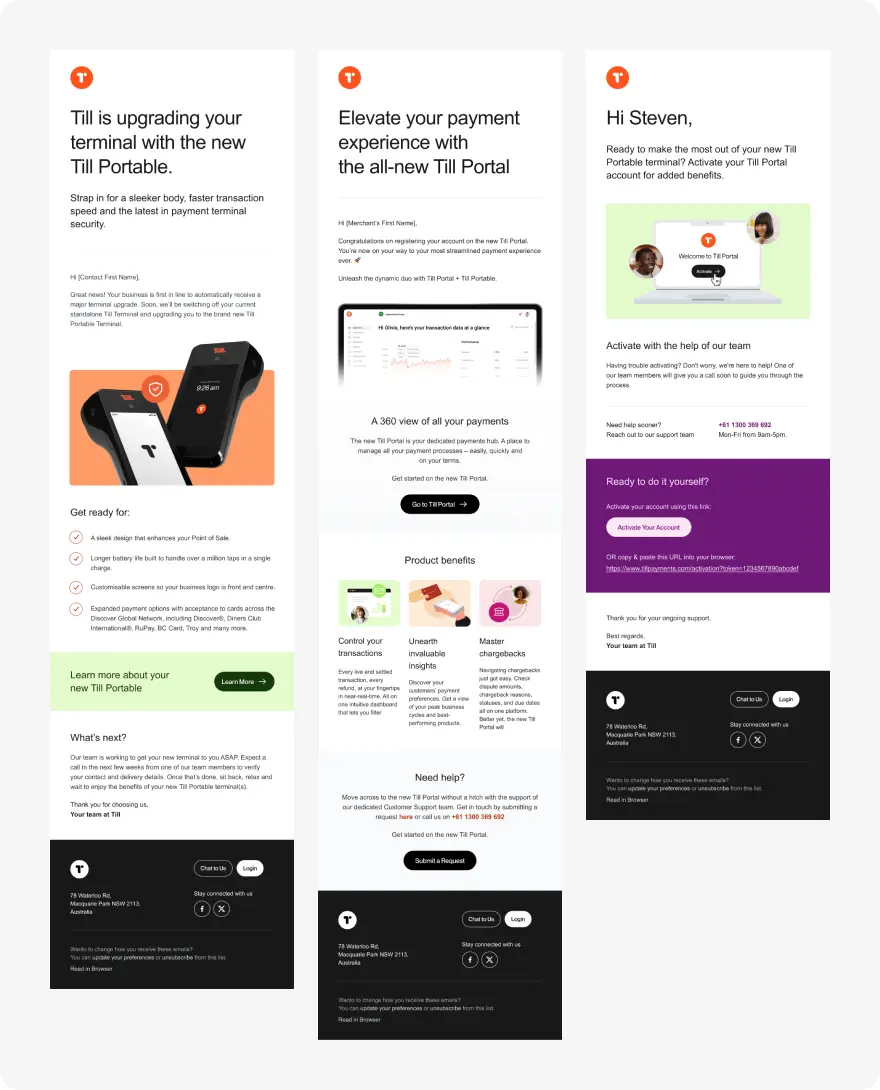 Three example email templates