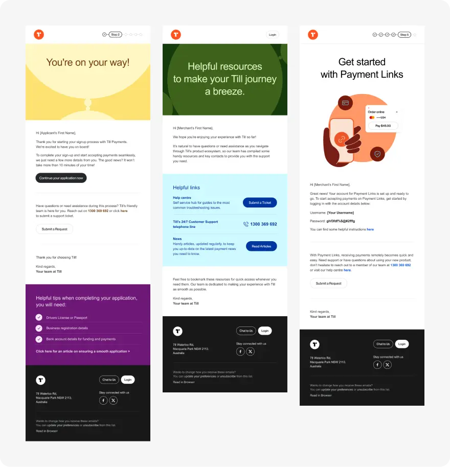 Three example email templates
