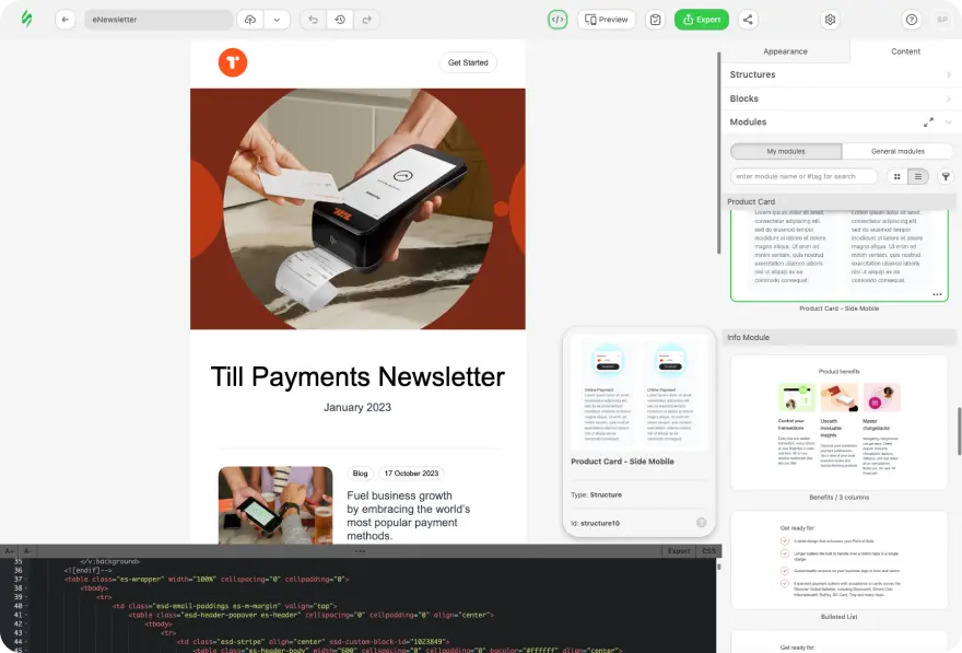 View from the Stripo application during template development
