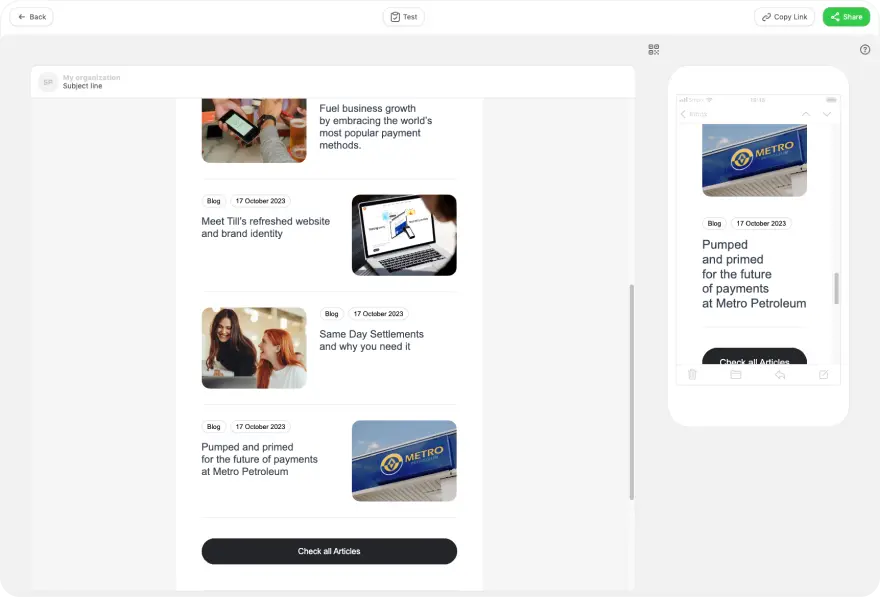 Responsiveness Preview od the developed template inside of Stripo application